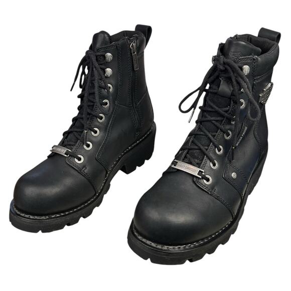 Harley Davidson Mens Black Leather Waterproof Biker Moto Boots Size US 8.5 - Picture 6 of 10